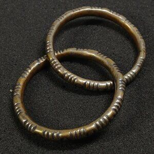 Vintage Coil Double Bangle Bracelet Brass Tone Rope Twist 40g Inner 2.625” Boho